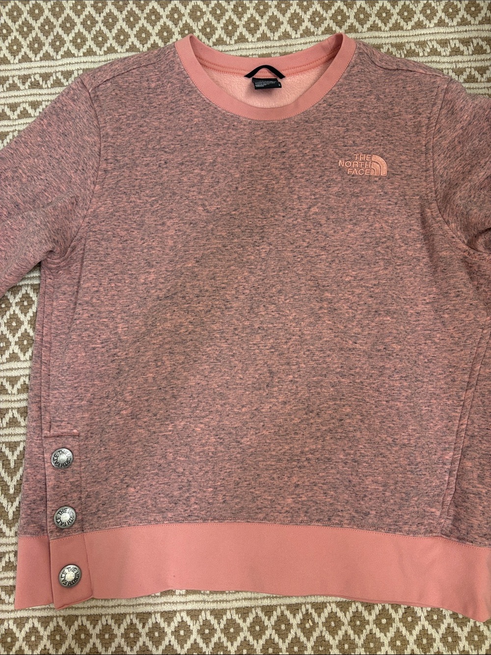 The North Face Pink Heather Pullover Sweatshirt with Button Hem (Fleece Lined) - Picture 1 of 4